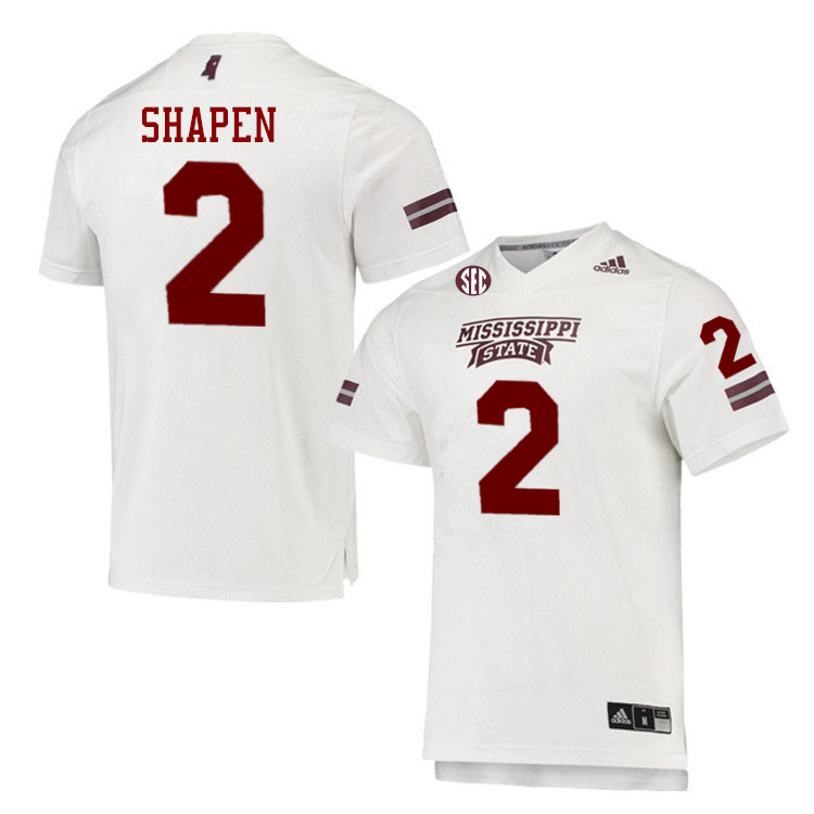 Men #2 Blake Shapen Mississippi State Bulldogs College Football Jerseys Stitched-White